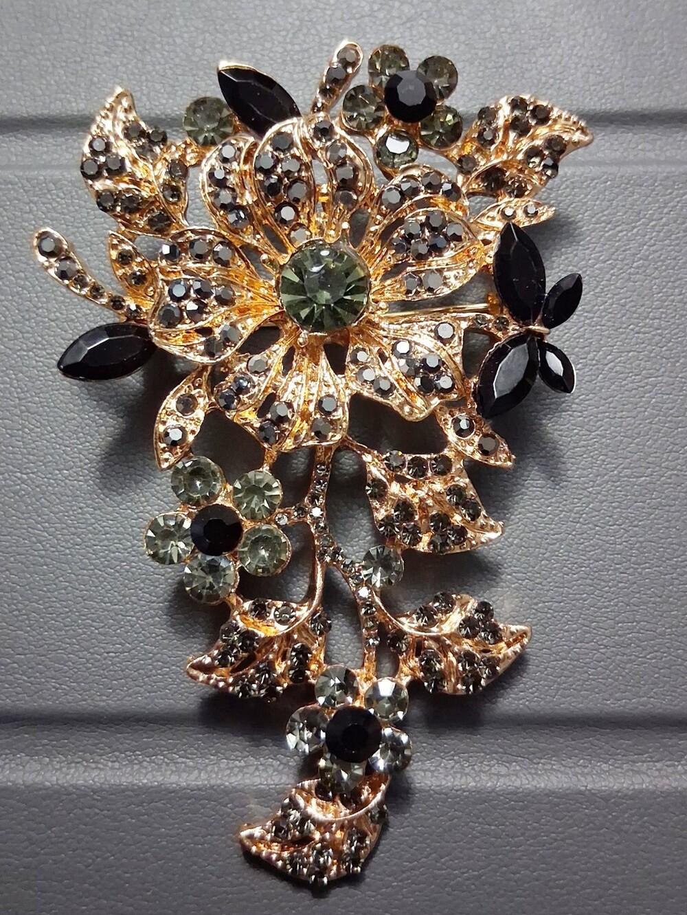Gold & Black Floral Brooch